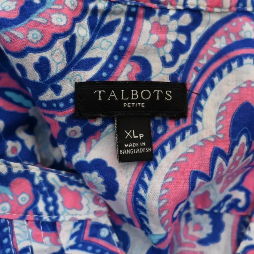 Talbots Women's XLP 3 Button Popover - Joyful Damask Top